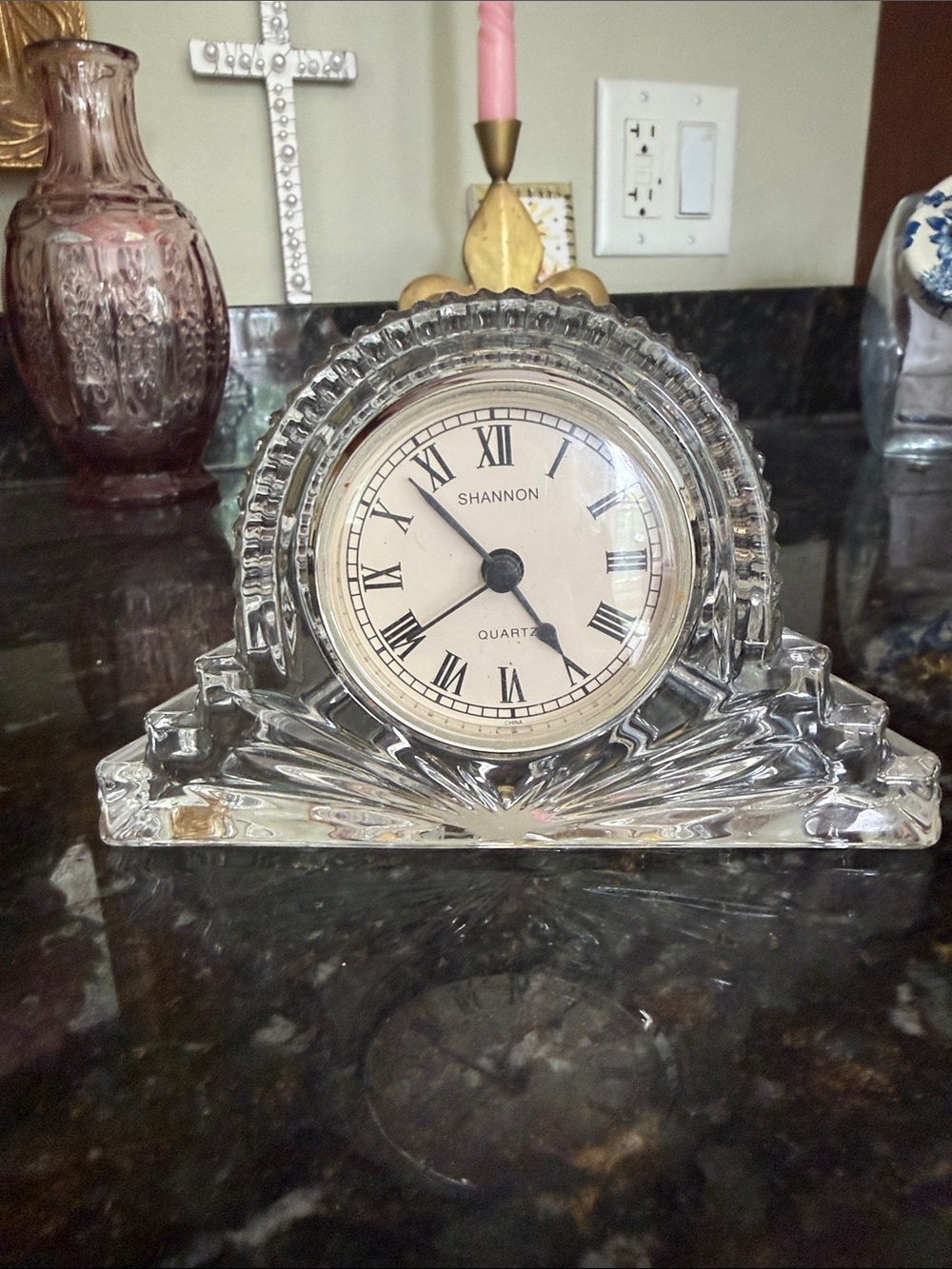 SHANNON Irish Clear Crystal Mantel Clock with Roman Dial